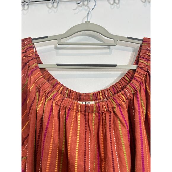 ANA Linen Blend Dress XL Orange Striped Textured Tropical Coastal Beachy NWT - Picture 2 of 9